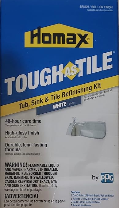 Homax Tub and Tile Refinishing Kit, White, 26 oz, Brush On, Tough as Tile Kit, 1.625 Pound, White(Pack of 1)