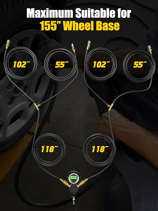 MIKKUPPA 4 Tire Inflation System - 4 Tire Inflation Deflation System, Tire Pressure Equalizer with Quick Coupler Adaptor Closed Flow Air Chuck for Car Trucks Off Road Vehicles Up to 155" Wheelbase