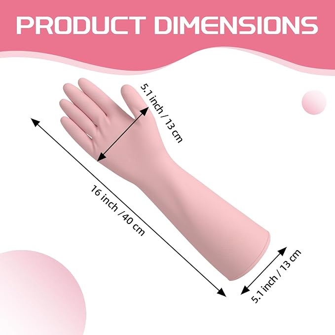50 Counts 16" Long Disposable Nitrile Gloves Latex Free Dishwashing Gloves Waterproof for Household Clean Gardening(Pink,L)