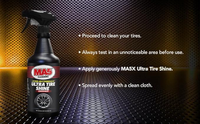 MA5X Ultra Tire Shine | Wet-Look Car Tire Shine Spray & Protectant | Tire Black Finish, No-Sling Formula, Professional Concentrated Shine | 32oz Spray Bottle | Pack of 1