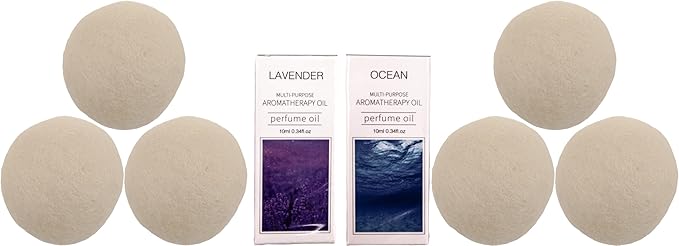 Haven Wool Dryer Balls with Essential Oils – 6-Pack Natural Reusable Laundry Balls with Lavender & Ocean Scents – Eco-Friendly Fabric Softener Alternative, Reduces Wrinkles & Drying Time