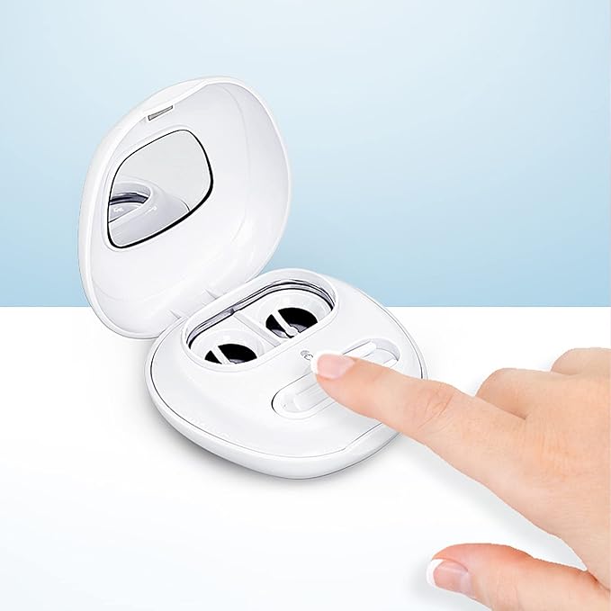 Ultrasonic Contact Lens Cleaner Rechargeable Eye Contact Cleaner with Vanity Mirror Compact Contact Lens Cleaner Support Fast Cleaning Fits All Contact Lens (Model AMT11)