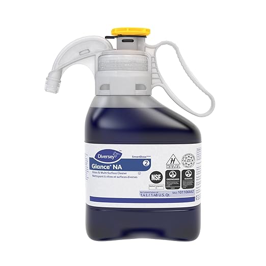 Diversey 101106662 Glance NA Glass and Multi Surface Cleaner, Non Ammoniated Streak Free Cleaner, SmartDose Concentrate, Unscented, 1.4 Liter