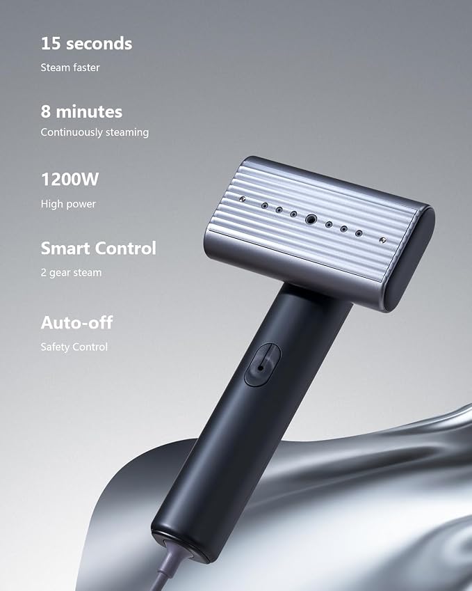 G9 Pro Smart Handheld Steamer for Clothes, Palm-Sized & Lightweight (1lb), Dual Steam Modes, Easy Wrinkle Remover, Auto Shut-Off, Travel & Home Double Use (Metal)