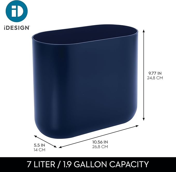 iDesign Small Slim Plastic Bathroom Trash Can, Garbage Can for Bedroom, Office, Desk, Dorm, 2-Pack, Navy Blue
