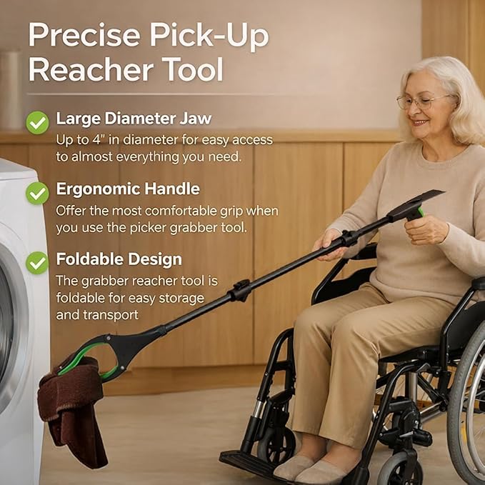 75Inch Extra Long Grabber Reacher Tool, LEGENDONE Easy Foldable Reacher Grabber, Dual Magnetic Tip Pickup Tool Trash Picker, Strong Grip Aid for Upper Shelves, Elderly, Surgery Recovery Must Have
