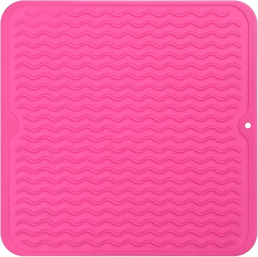 MicoYang Silicone Dish Drying Mat for Multiple Usage,Easy clean,Eco-friendly,Heat-resistant Silicone Mat for Kitchen Counter or Sink,Refrigerator or Drawer liner Rose M 12 inches x 12 inches