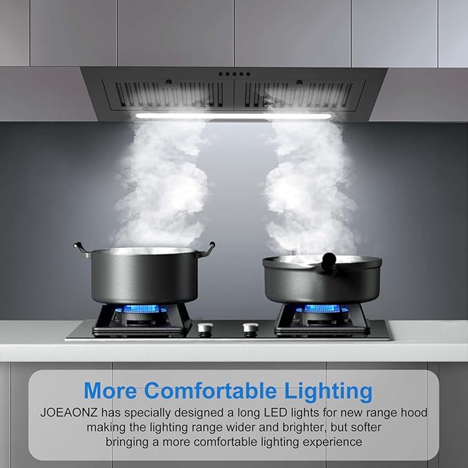 JOEAONZ Range Hood Insert 30 inch, 600 CFM Built-in Kitchen Exhaust Fan Matte Black Stainless Steel, Long Led Light Push Button Vent Hood with Baffle Filter, Kitchen Hood Ducted/Ductless Convertible