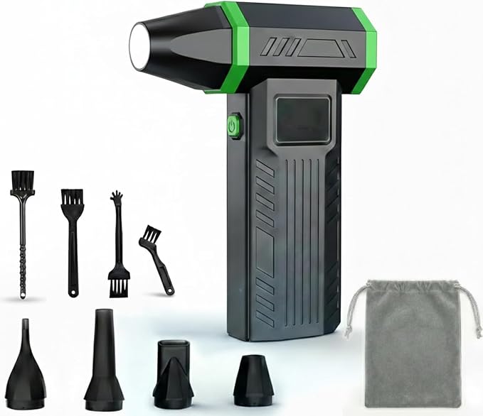 Compressed Air Duster,100000RPM Electric Air Duster with LED Display & 6 Speeds,280g Blowing Force Cordless Air Blower for Computer, Keyboard & Car, Multi-Nozzle Rechargeable Dust Remover (Green)