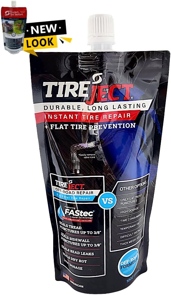 TireJect Off-Road Instant Tire Repair Tire Sealant Kit - Permanent Seal - Tread & Sidewall Punctures - Bead Leaks - Slow Leaks - Dry Rot - Fix and Prevent Flat Tires (20oz)