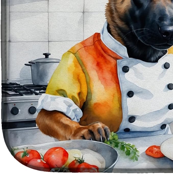 Caroline's Treasures DAC6200DDM Belgian Malinois The Chef Dish Drying Mat Absorbent Dish Drying Mat Pad for Kitchen Counter Dish Drainer Mat for Countertop, 14 x 21", Multicolor