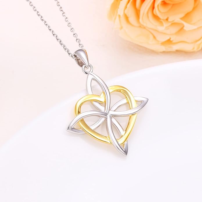 FLYOW 925 Sterling Silver Good Luck Irish Jewelry Celtic Knot Pendant Necklace for Women Birthday Graduation Gift