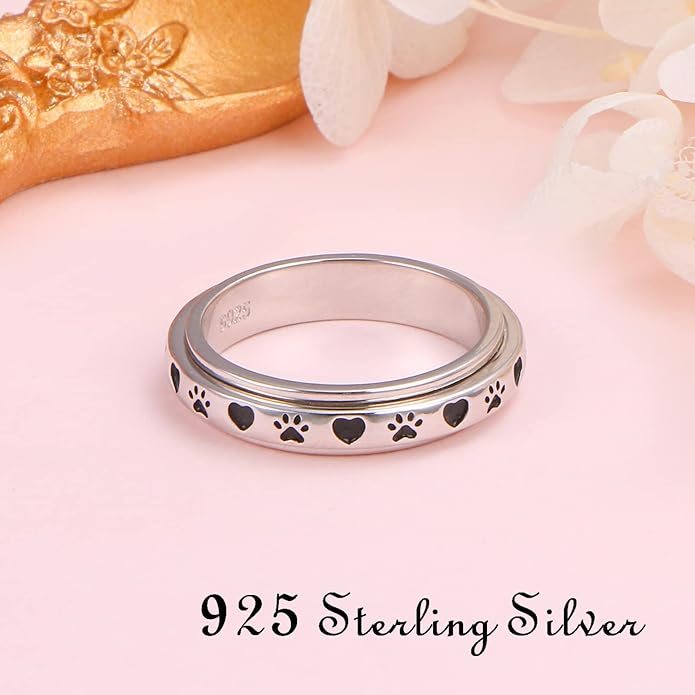 Ladytree Spinner Fidget Anxiety Ring,925 Sterling Silver Stress Relief Worry Ring,Platinum Plated ADHD Autism Jewelry,Birthday Mom Gift for Women