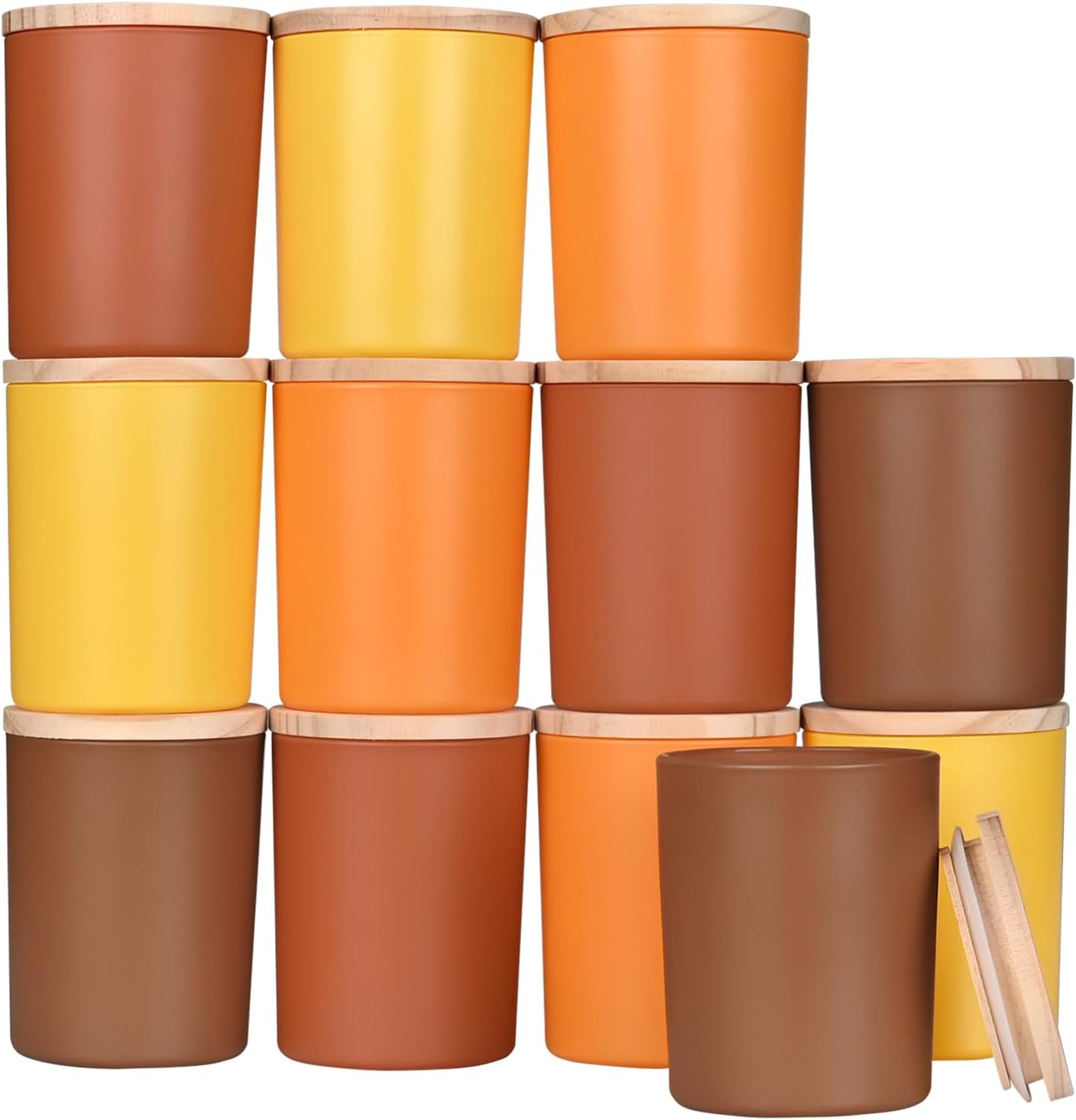 SHOWIN Thick Candle Jars for Making Candles 12 Pcs, 7 OZ Empty Jars with Wood Lids for Candle Making, Sample Container, Fall