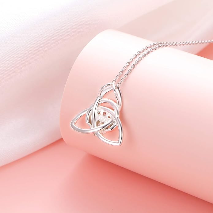 FLYOW 925 Sterling Silver Good Luck Irish Jewelry Celtic Knot Pendant Necklace for Women Birthday Graduation Gift