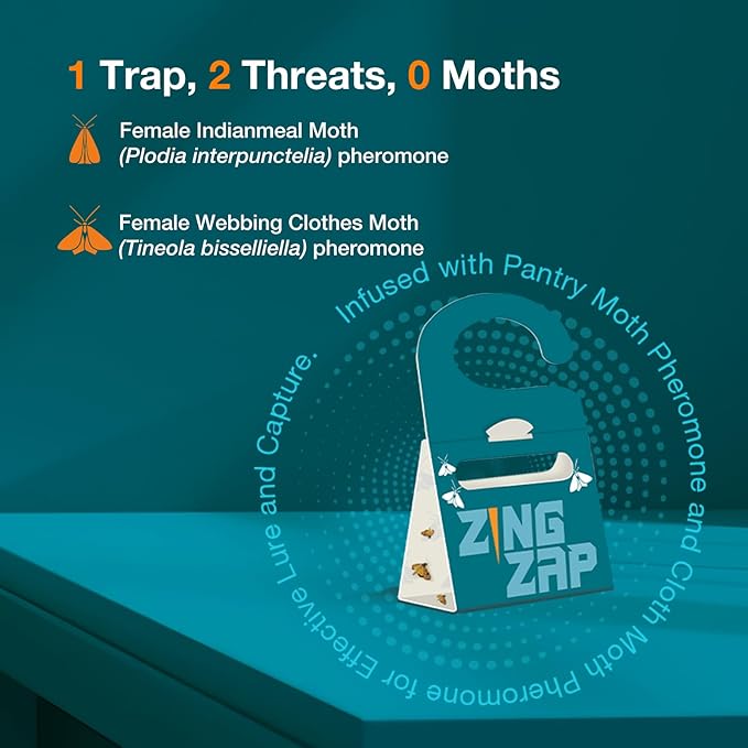ZingZap® Moth Trap 10-Pk | Slow Release 2X Strength Pheromones | 2026 Upgrade | Lures and Kills Pantry Moths Clothes Moths | Indoor Prevention | Child and Pet Safe