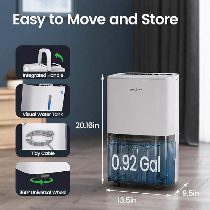 Waykar Max 80 Pint/D(Standard 62Pint/D) Energy Star Home Dehumidifier for Spaces up to 5,000 Sq. Ft, Ideal for Basement, Bathroom and Large Room with Drain Hose, Portable, Auto Defrost and Self-Drying