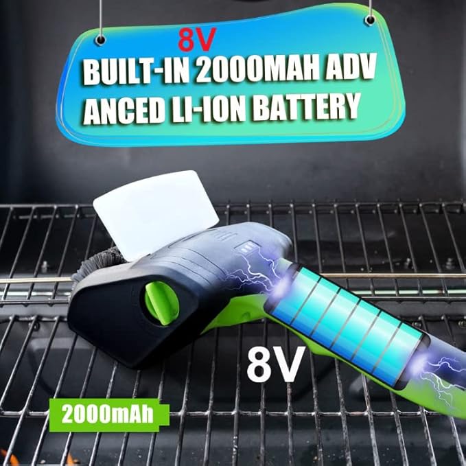 Cordless Rechargeable Grill Brush PURAMI Safe Grilling Rescue Gift No Shedding Bristles, 360° Rotating Cleaner Brush, Lithum 8V 700r/min Heavy Duty BBQ Accessories for Grill bot