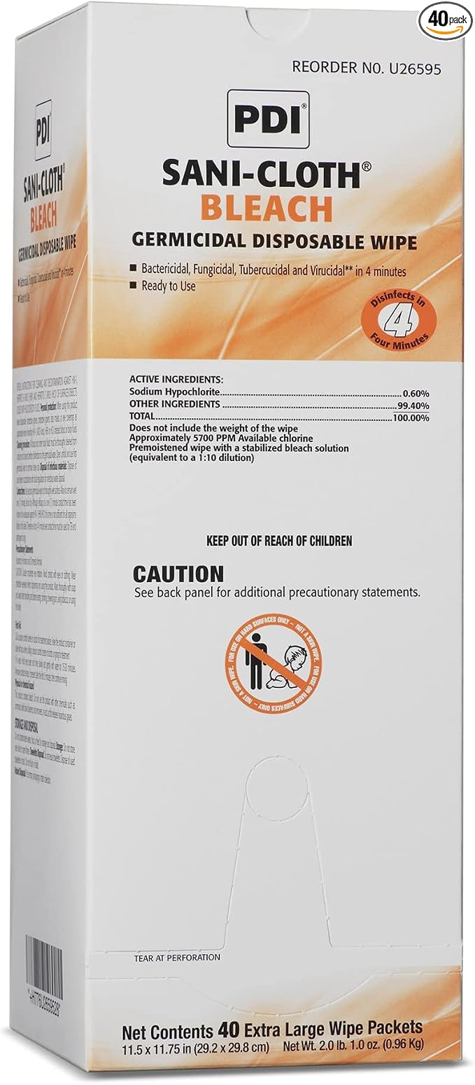 Pdi Sani-Cloth Bleach Wipe 11.5" X 11.75" - Model U26595 - Box of 40