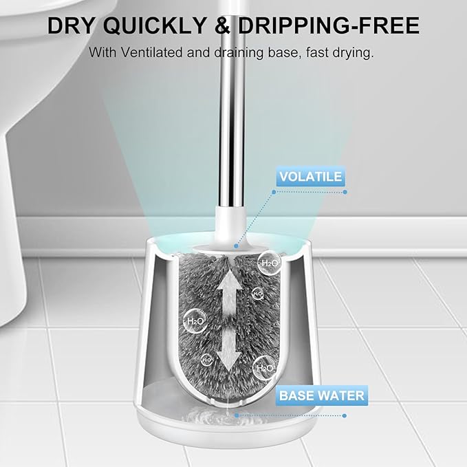 SetSail Toilet Brush 2 Pack, Self Closing Lid Toilet Bowl Brushes Holder and Extra Long Handle Ventilated Toilet Brush Set for Bathroom Cleaning, Nylon Bristles, Pure White