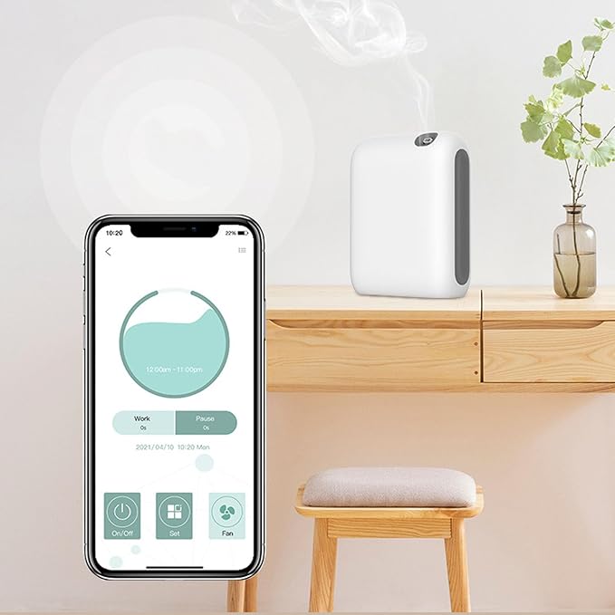 Smart App-Controlled Therapy Diffuser, Waterless Cold Air Scent Machine, 200ml Large Capacity, Battery & USB Powered, Quiet Fan with Timer, Ideal for Home, Office & Hotel, 300m³ Coverage