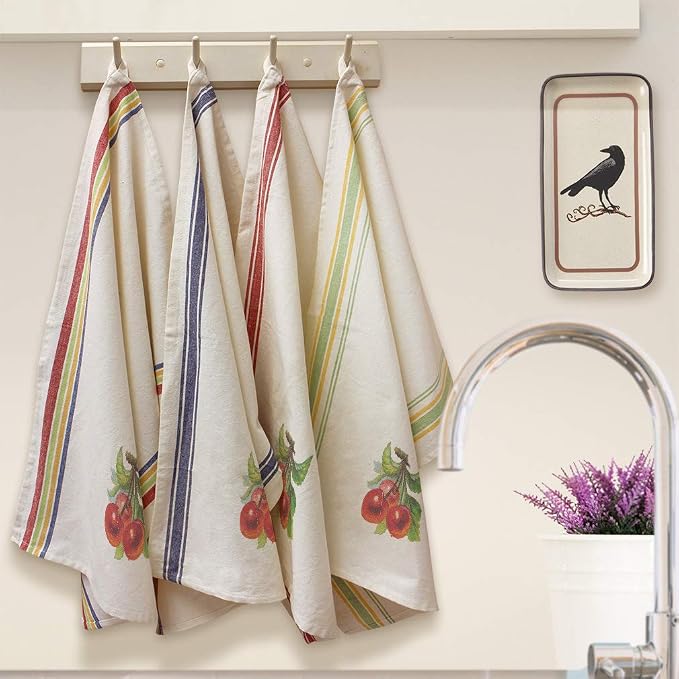 Custom Decor Kitchen Towels Cherry A Food & Beverage Fruit Food & Beverage Fruit Cleaning Supplies Dish Towels Multi Stripe Design Only