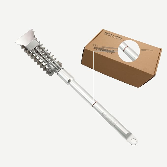 Grill Brush with Scraper Bristle Free – Stainless BBQ Grill Brush for Outdoor Grill with Removable Metal Handle, Safe Grill Accessories for Gas/Charcoal Grill - for Home, Camping, Backyard