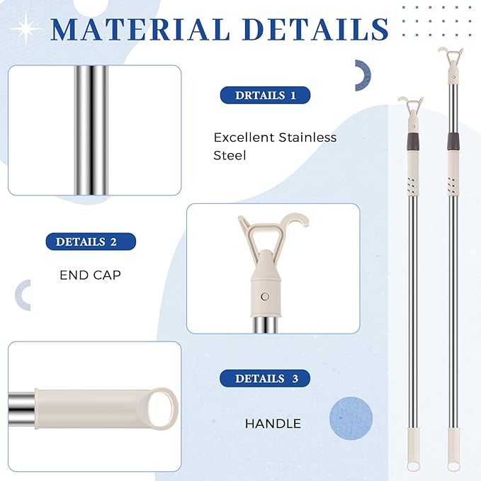 Reallnaive 1 Pack Telescoping Skylight Pole with Hook up 47 to 118 Inch Wand for Blinds Tension Rod Blinds Shades Stainless Steel Adjustable Curtain Pull Wand for Skylight Cordless Window (Beige)