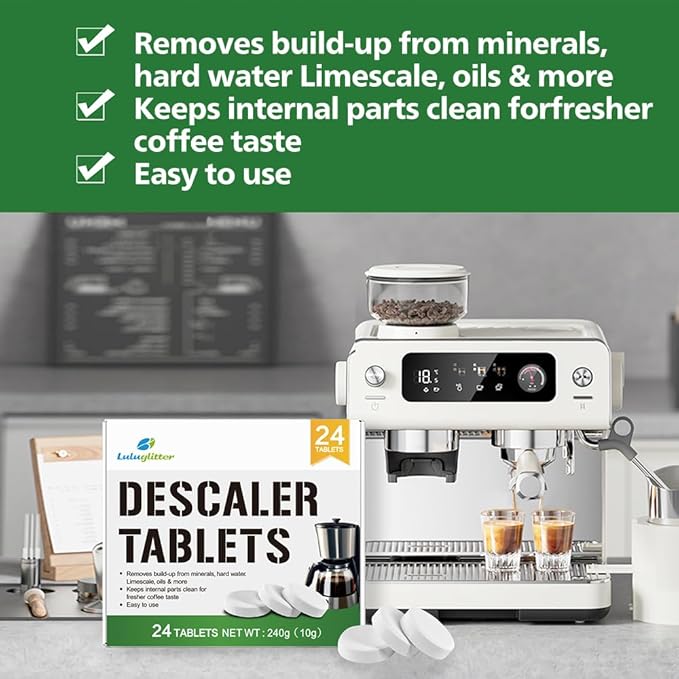 Espresso Machine Cleaning Tablets Descaling Coffee Maker Descaler Tablets 24 Count, Compatible With Nespresso, Keurig, Ninja, Delonghi, Miele, Descaler Tabs for Espresso Machines And Drip
