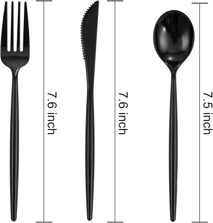 Supernal 180pcs Black Plastic Silverware Set - Heavy Duty Disposable Utensils (60 Forks, 60 Knives, 60 Spoons) - Elegant Black Cutlery for Parties, Weddings & BBQ