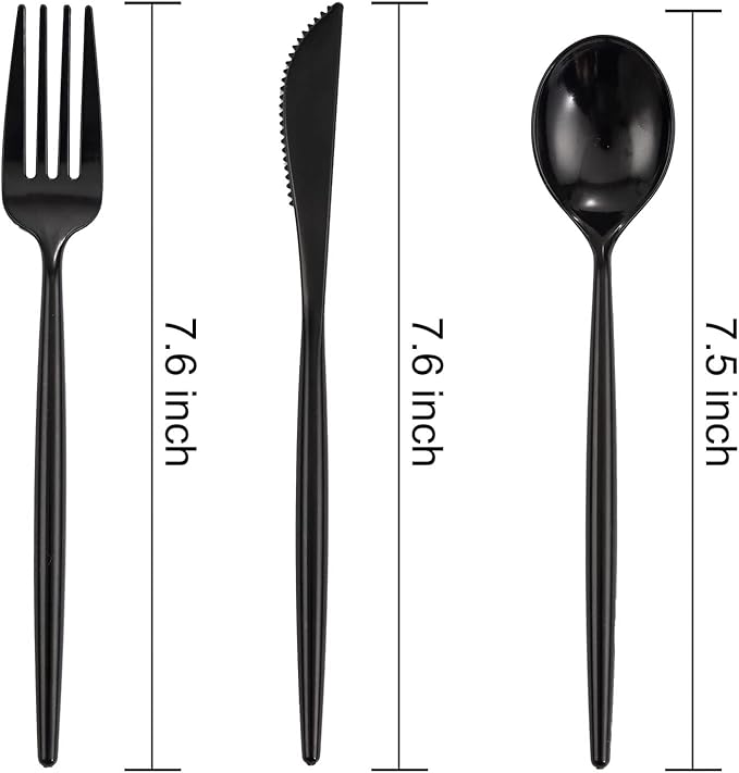 Supernal 180pcs Black Plastic Silverware Heavy Duty Black Party Cutlery Disposable Plastic Forks and Spoons Disposable Utensils Flatware Include 60 Forks,60 Knvies,60 Spoons (Pack of 2)