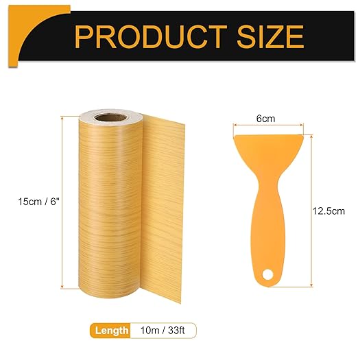 HARFINGTON Wood Grain Repair Tape 6 Inch x 33ft Self Adhesive Repair Patch Tape Simulated Wooden Floor Tapes with Plastic Scraper for Tables Doors Windows Furniture, Oak