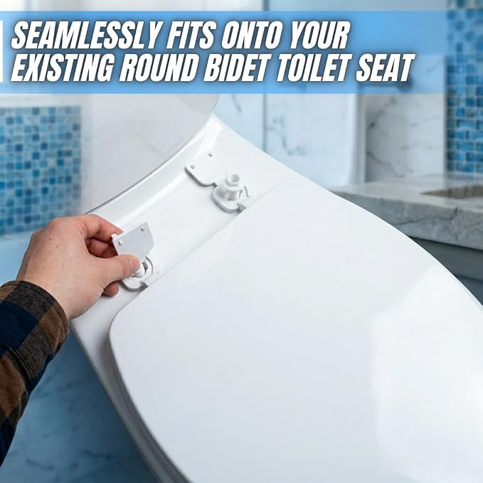 GenieBidet Right Side Bidet Toilet Seat Round - Round Bidet Toilet Seat with Adjustable Self-Cleaning Nozzles, Attachment, T Adapter & Bottle - Non Electric Bidet Seat