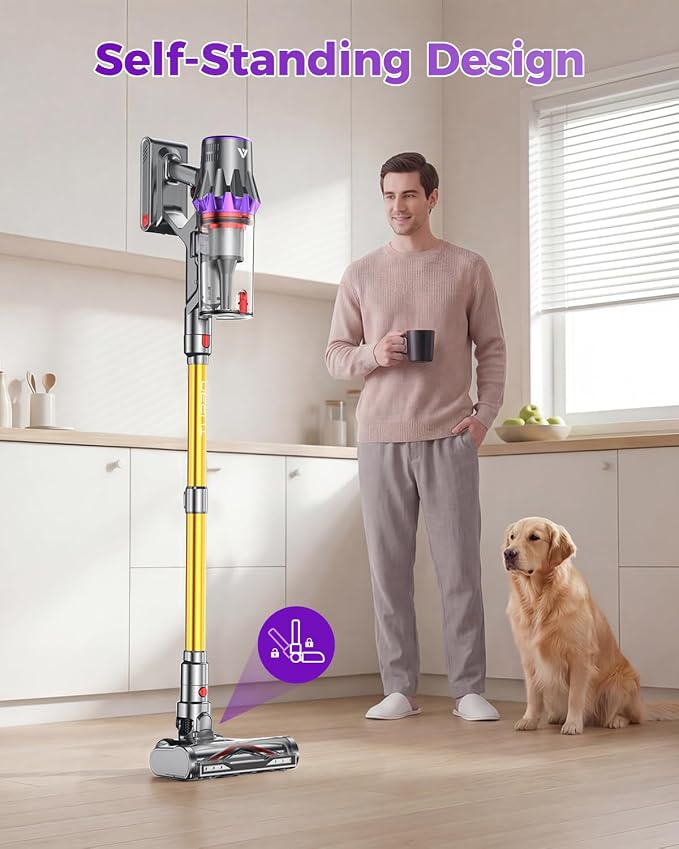 Coovy SU7 Ultra Cordless Vacuum Cleaner, 55KPa/650W 80Mins Runtime Powerful Suction Stick Vaccum for Whole-House Cleaning, Self-Standing Anti-Tangle Vac for Hard Floors Carpet Pet Hair