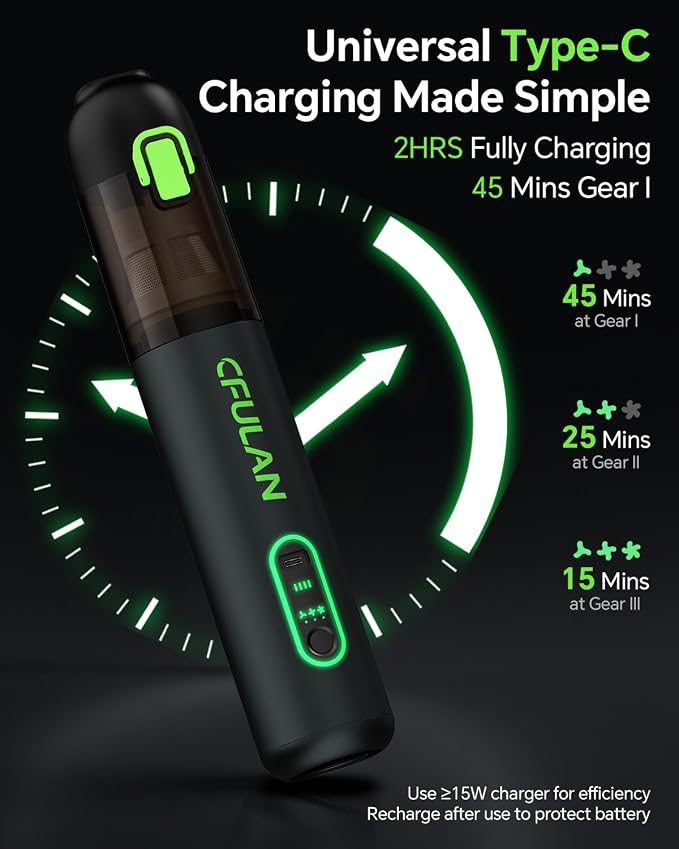 Upgraded Car Vacuum Portable Cordless, 4-in-1 Mini Handheld Vacuum with 21000Pa 3 Suction Modes, Type-C Charge, 2 HEPA Filters, Hand Held Vacuum Cleaner Rechargeable for Small Jobs, Car, Home
