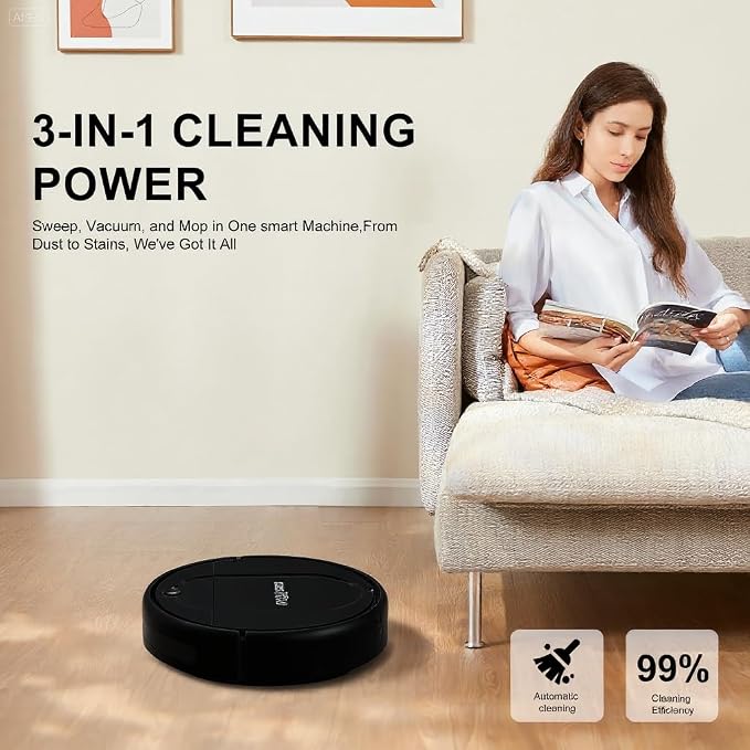 Robot Vacuum and Mop Combo, Robot Vacuum Cleaner,3-in-1 Robot Vacuum, Low Noise, Slim Design, Anti-Tangle, Advanced Obstacle Avoidance, Perfect for pet Hair, Carpets and Hard Floors