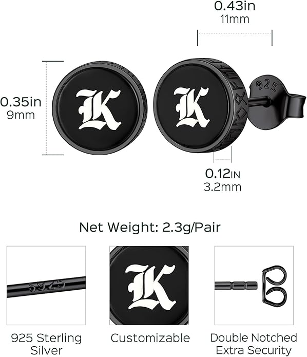 ChicSilver 925 Sterling Silver Viking Rune Natural Black Onyx Stud Earrings For Women Men