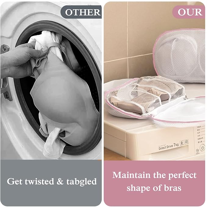 4 Pack Large Bra Washer Laundry Bags for Washing Machine, Lingerie Bag for Washing Delicates Underwear Brassiere, Bra Washer Protector for Laundry (Large-Pink 4 pack)