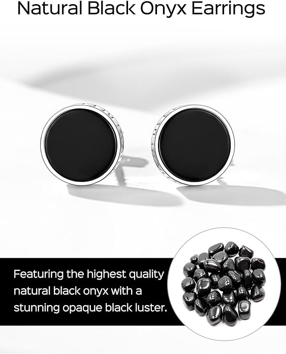 ChicSilver 925 Sterling Silver Viking Rune Natural Black Onyx Stud Earrings For Women Men