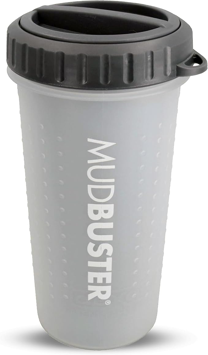 Dexas Lidded MudBuster Large Dog Paw Cleaner, Light Gray, Fits 2.5"-3.5" Wide Paws Gentle Silicone Bristles for Quick, Easy Cleaning