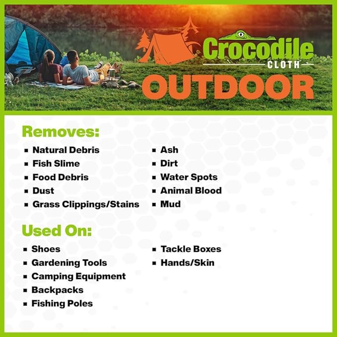 Crocodile Cloth Outdoor Cleaning Wipes, Plant-Based Multi-Surface Wipes, Pre-Moistened, Aloe & Vitamin E, Safe on Skin, 640 Count (8 Packs of 80), 15 x 10 Inch