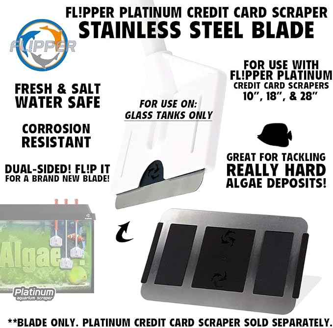 Flipper Platinum Aquarium Hand Scraper Tool – Glass and Acrylic Fish Tank Cleaner and Scraper with Serrated and Steel Blade - 10" Handle