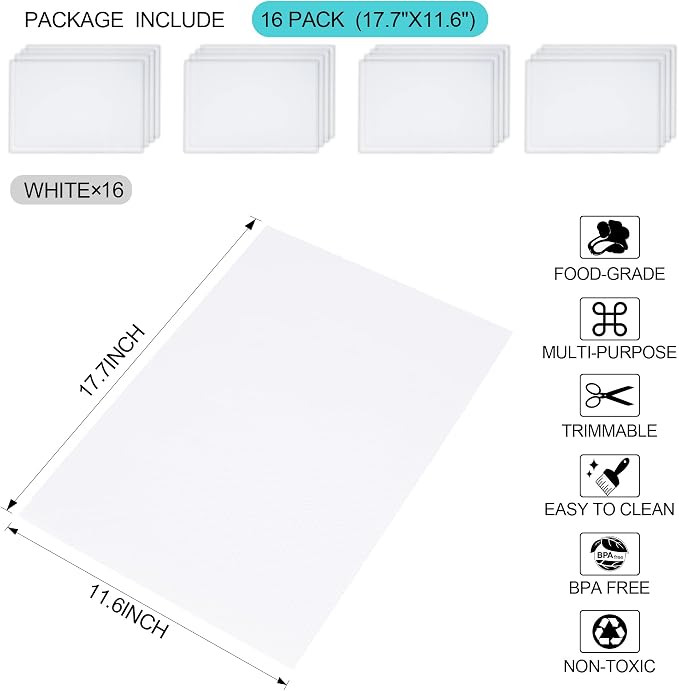 16 Pcs Refrigerator Liners Mats Washable, Refrigerator Mats Liner Waterproof Oilproof, Shinywear Fridge Liners for Shelves, Cover Pads for Freezer Glass Shelf Cupboard Cabinet Drawer (16 Clear)