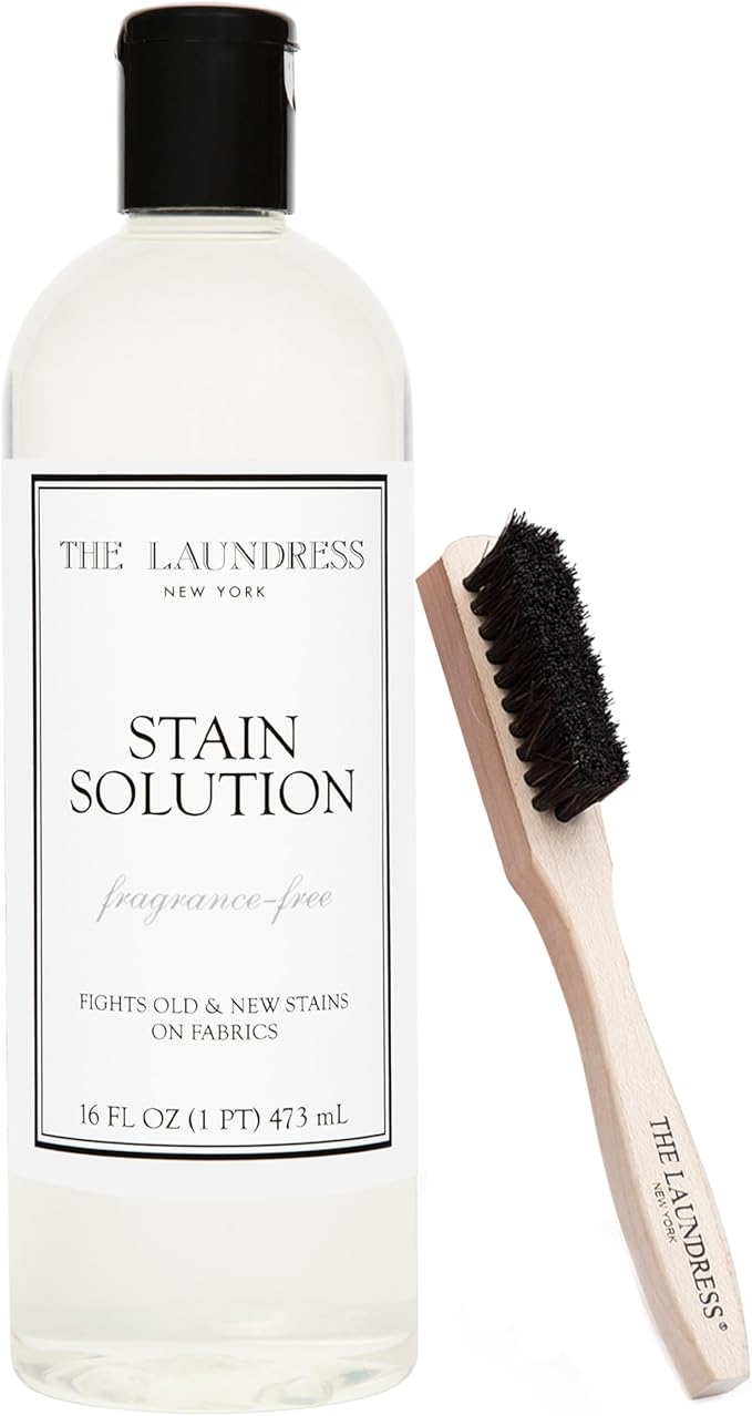 The Laundress Stain Solution, Laundry Stain Remover Treatment for Makeup, Red Wine, Coffee, Grass, 16 oz Stain Brush, Laundry Brush for Clothes Stain Removal, Small Brush for Cleaning