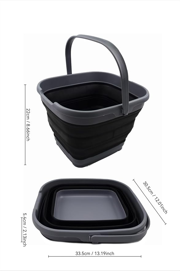 SAMMART 10L (2.6 Gallon) Set of 2 Collapsible Rectangular Handy Basket/Bucket (Bluish-Green + Black, 2)