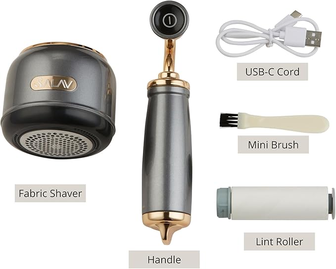 SALAV® Retro Edition Rechargeable Fabric Shaver and Lint Roller with 6-Blade System Removes Fuzz and Piling on Fabrics, with Charging Cable and Mini Brush (Titanium)