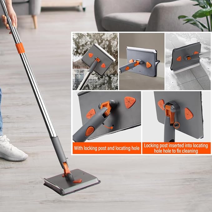 Baseboard Cleaner Tool with Handle,Wall Cleaner mop with Squeegee, Baseboard Cleaning Tool with 86" inch Extension Pole,8 Replacement Pads for Baseboards Cleaning, Ceiling, Wall, Floor, Shower