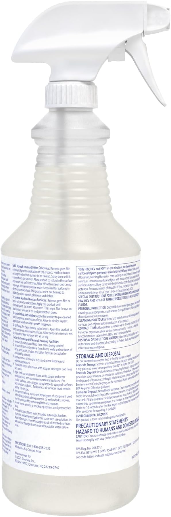 Diversey VIREX Tb 04743 Disinfectant Cleaner, Hospital Use Tuberculocidal, Virucide, Fungicide with Lemon Scent, Ready-to-Use, For Home & Commercial Use, 32-Ounce (12 Pack & 1 Reusable Sprayer Nozzle)