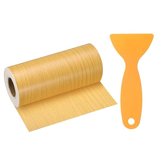 HARFINGTON Wood Grain Repair Tape 4.7 Inch x 33ft Self Adhesive Repair Patch Tape Simulated Wooden Floor Tapes with Plastic Scraper for Tables Doors Windows Furniture, Oak