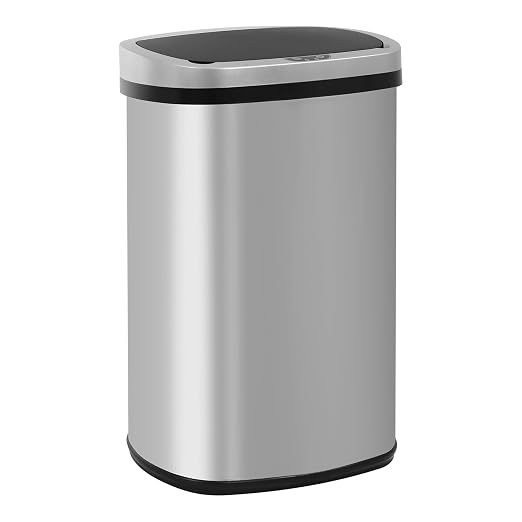 24/7 Shop at Home Freeway 13 Gallon Metal Household Trash Can Motion Sensor Lid for Kitchen, Silver